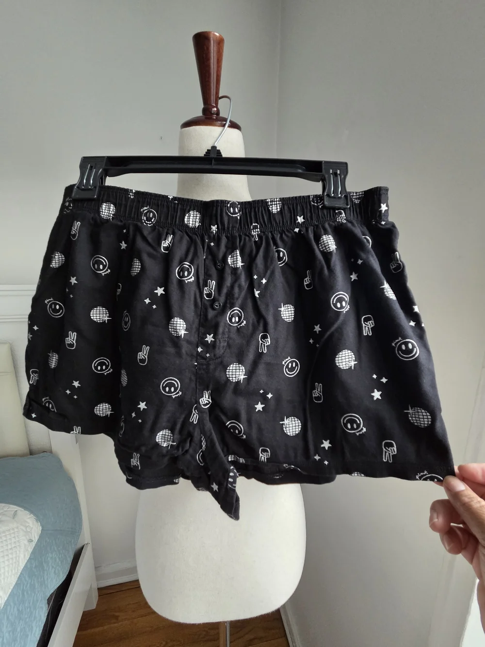 Victoria's Secret Black Patterned Sleep Shorts with White Icons